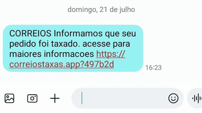mensagem enganosa dos correios em formato sms suspeita de golpe