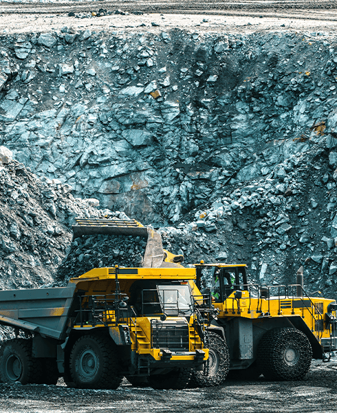 mineração azul máquinas amarelas