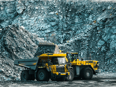 mineração azul máquinas amarelas