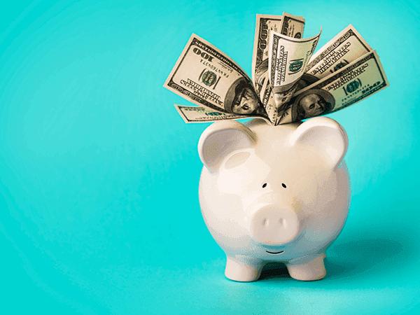 cofre em formato de porco com cédulas de dólar 