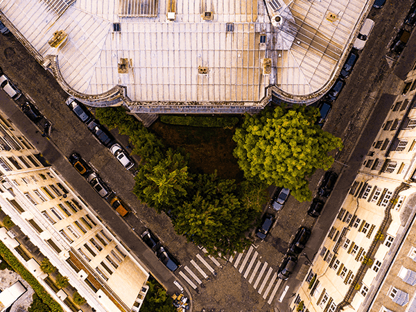 vista superior de prédio europeu 