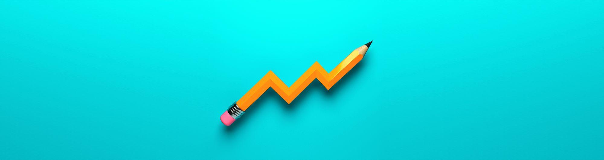 lápis escolar em formato de gráfico apontando para cima