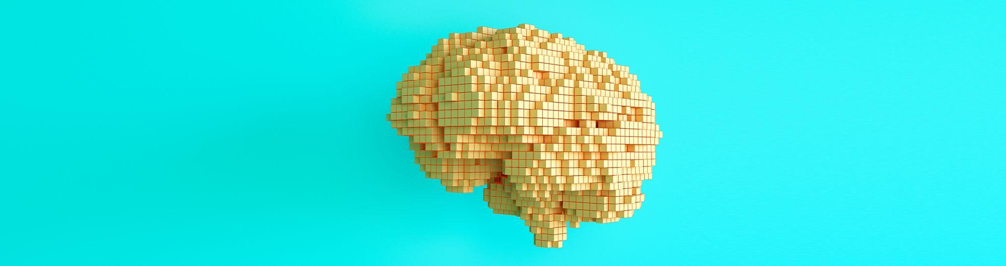representação de cérebro em forma pixelada 3d sobre fundo azul