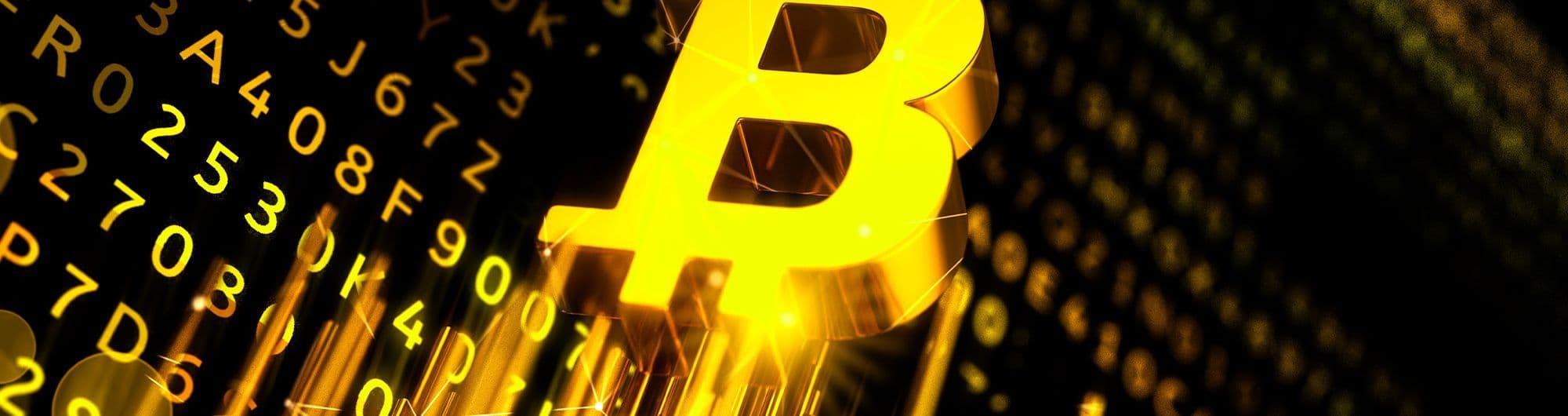 símbolo do bitcoin flutuando representando altura em amarelo
