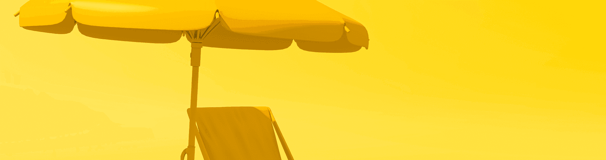 cadeira de praia e guarda-sol em fundo amarelo