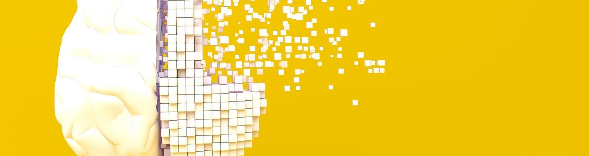 representação de cérebro em branco sob fundo amarelo