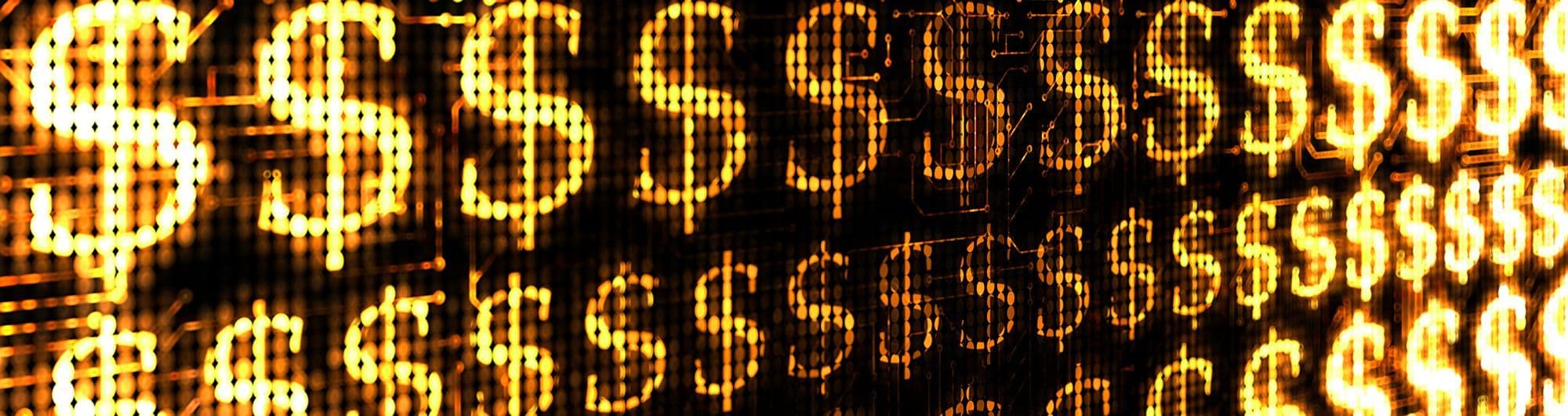 padrão iluminado de cifrão dólar