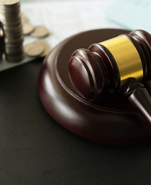 martelo de justiça apoiado sob mesa