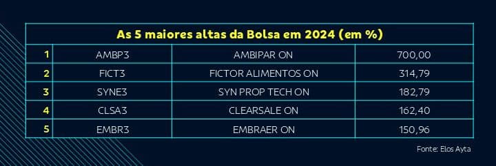 As 5 maiores altas da Bolsa em 2024 (em %)