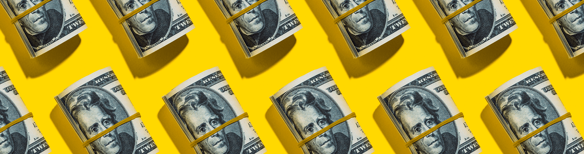 conjunto de notas em dólar fundo amarelo 