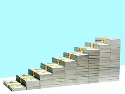 conjunto de notas de dólar empilhadas como escada